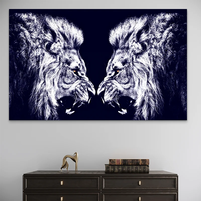 décoration murale lion face à face style contemporain