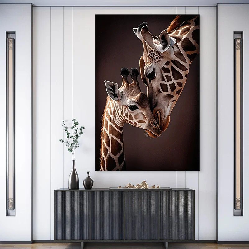 Tableau mural girafes tendresse - art contemporain animalier pour salon ou chambre

