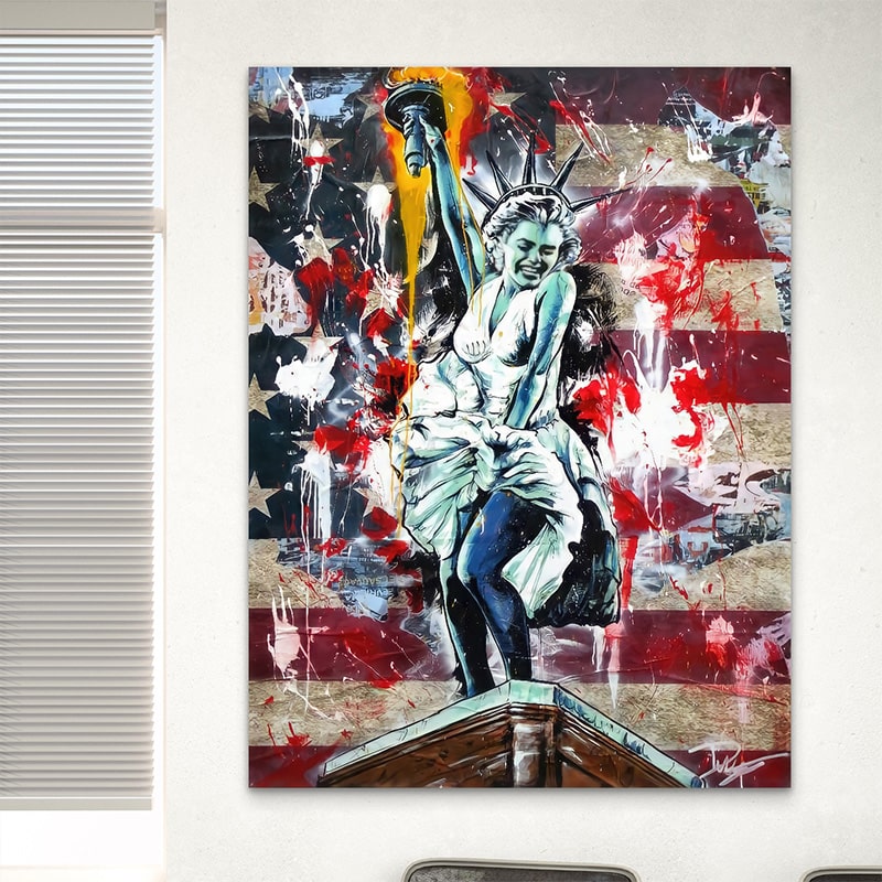 Portrait de Marilyn Monroe revisité en tableau urbain et pop art

