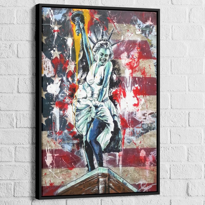 Zoom sur le tableau Marilyn Monroe American Dream effet peinture éclaboussée

