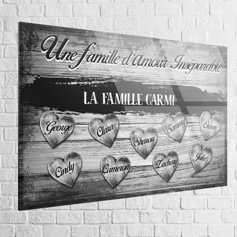 Tableau Personnalisé Famille D'Amour Noir et blanc Plexi