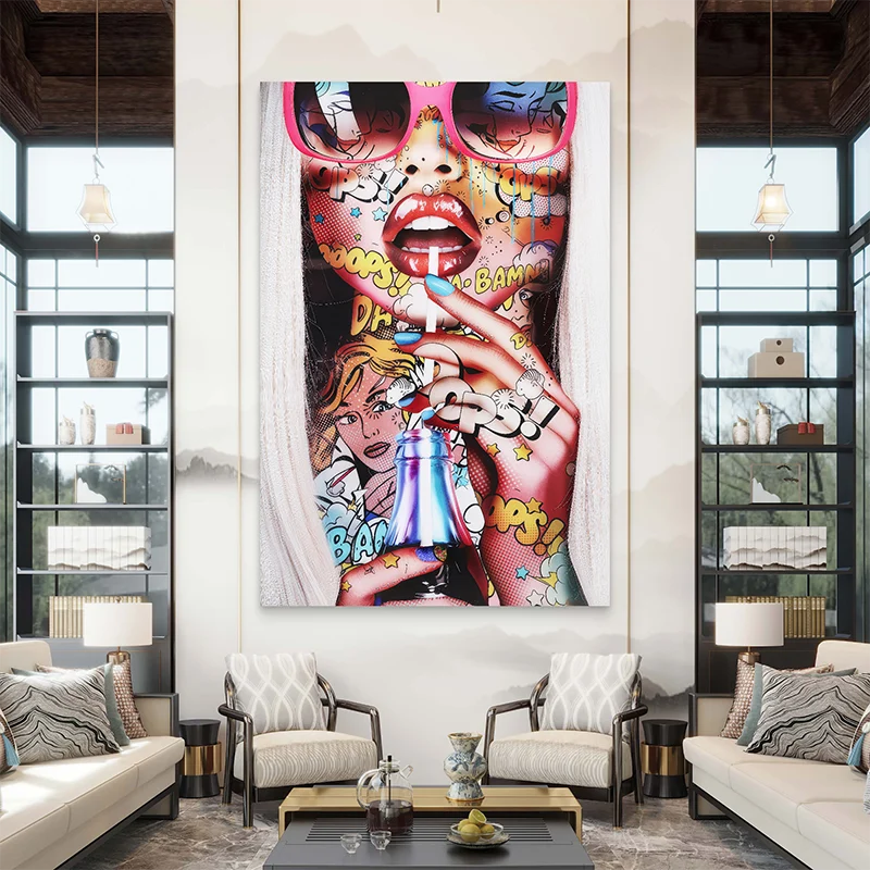 Tableau pop art Bam Girl - décoration murale moderne colorée style bande dessinée

