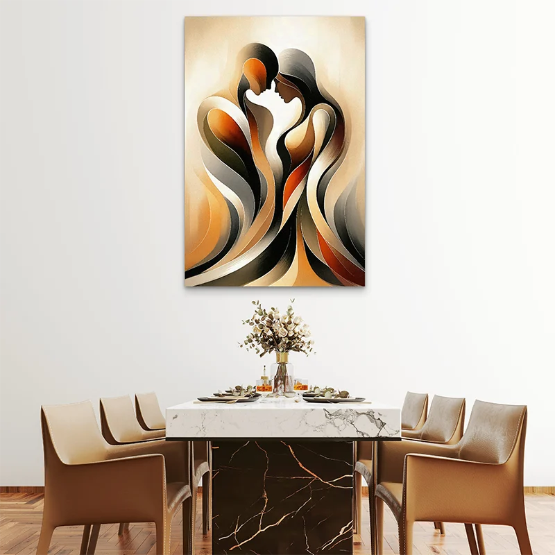 Tableau couple fusion abstraite - design mural émotionnel et artistique

