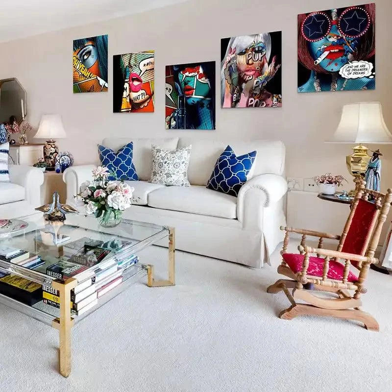 Tableau Pop Art Collection de Femmes Tatouées Flashy et Colorées - Montableaudeco